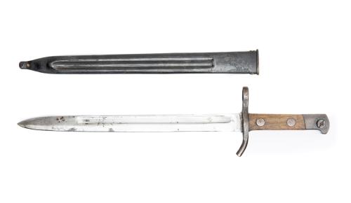 M 28 Bayonet with Sheath, Polished Blade, Average-Good Condition.