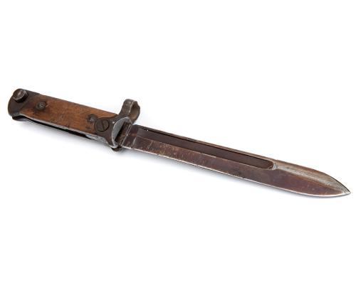 Carcano '91/38 Rifle Folding Bayonet, Rusty Sheath, Otherwise Fine.
