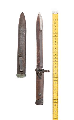 Carcano '91/38 Rifle Folding Bayonet, Rusty Sheath, Otherwise Fine.