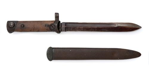 Carcano '91/38 Rifle Folding Bayonet, Rusty Sheath, Otherwise Fine.