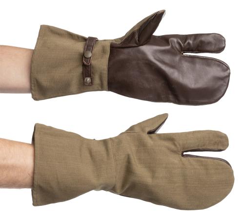 French Trigger Finger Mittens, Cotton and Leather, Surplus French Trigger Finger Mittens, Cotton and Leather, Surplus
