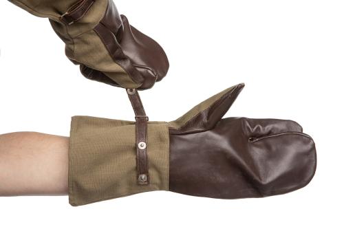 French Trigger Finger Mittens, Cotton and Leather, Surplus.