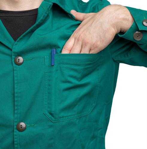 Austrian Work Jacket, Funny Green, Surplus. The chest pocket features a smaller compartment for your pen or a scalpel.
