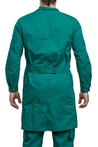Austrian Work Jacket, Funny Green, Surplus. On the back, there's this button-operated adjustment thingy.