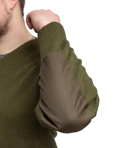 Italian V-neck Pullover, Green, Surplus. Elbow reinforcements