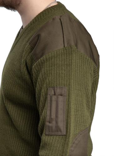 Italian V-neck Pullover, Green, Surplus. Penpocket on the sleeve
