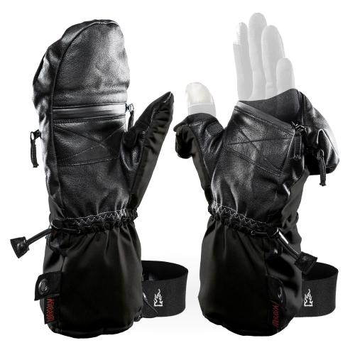 The Heat Company Shell Mittens. Thumb and mitten flap can be unzipped and folded down to reveal the separately sold liner.