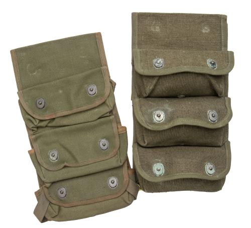 French Three Cell Grenade Pouch, Surplus. Some variance in color.