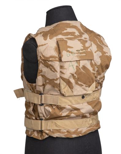 British Flak Jacket, without Protective Material, Desert DPM, Surplus. British desert camo frag vest without the protective material.