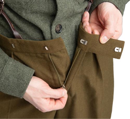 British Wool Dress Pants, Brown-Green, Surplus. Zippered fly.