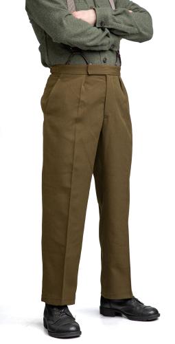 British Wool Dress Pants, Brown-Green, Surplus. 