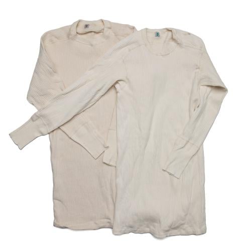 Swedish Undershirt, Long Sleeve, Surplus. The color shade and condition may vary a bit but these are all washed and in serviceable condition.