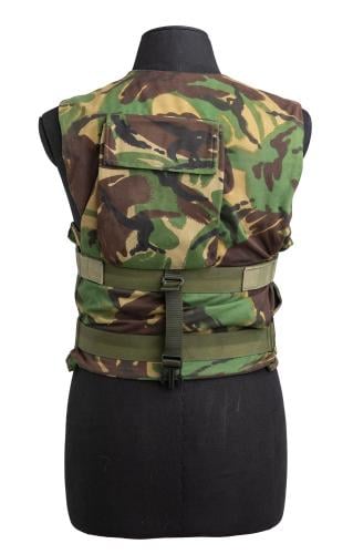 British Flak Jacket, without Protective Material, DPM, Surplus. Back and front pouches for small armor plates (not included). Pouches can be used for anything, of course.
