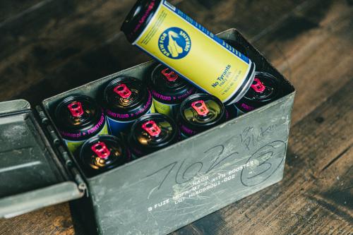 US ammunition box, .50 cal, surplus. Perfectly fits an eight-pack of 0,5-liter cans of refreshing beverages.