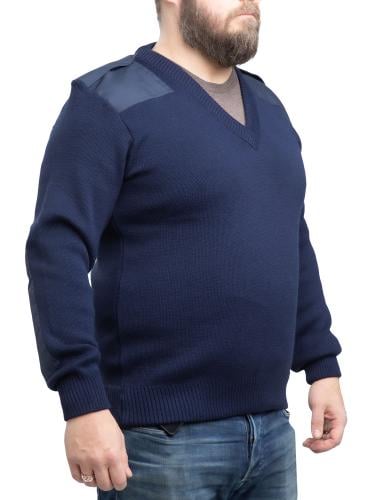 Dutch Pullover, V-neck, Blue, Surplus. Model size: height 178 cm (5' 10"), chest 118 cm (46.5"), shirt size 4.