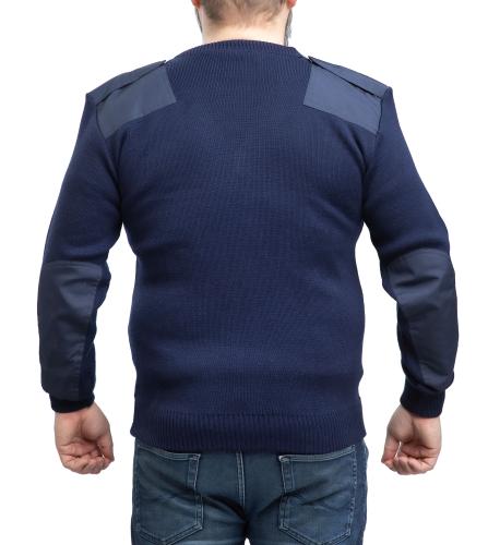 Dutch V-neck Pullover, Blue, Surplus. Model size: height 178 cm (5' 10"), chest 118 cm (46.5"), shirt size 4.