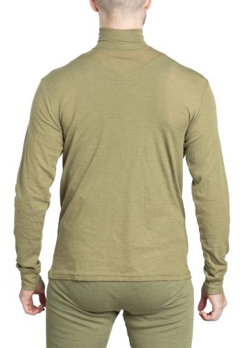 British Turtleneck Shirt, FR, Green, Surplus. The model height 182 cm (5'11.7"), chest 95 cm (37.4"), waist  88 (34.7") cm. Wearing the size 180/90 (5'11" / 35.4").