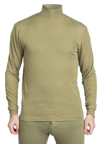 British Turtleneck Shirt, FR, Green, Surplus. The model height 182 cm (5'11.7"), chest 95 cm (37.4"), waist  88 (34.7") cm. Wearing the size 180/90 (5'11" / 35.4").