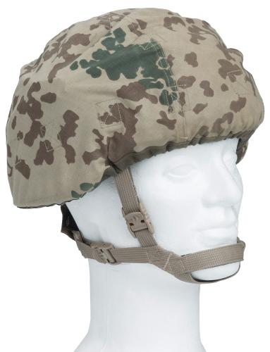 BW Composite Helmet Cover, Reversible, Flecktarn/Tropentarn, Surplus. Size 55-57 helmet cover on a Medium-sized ACH-type helmet.