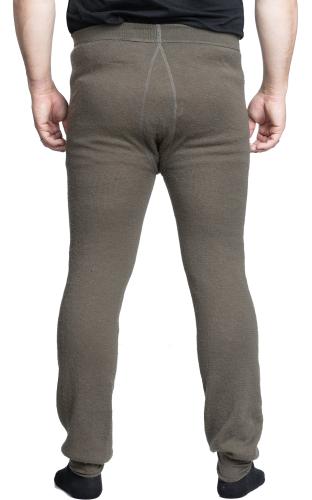 BW "Woolpower Long Johns with Fly 200", Green, Surplus. Model height 178 cm, chest circumference 115 cm, waist circumference 100 cm. Wearing size X-Large pants.