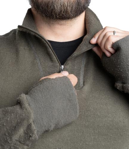 BW "Woolpower Zip Turtleneck 200" Merino Wool Shirt, Green, Surplus.