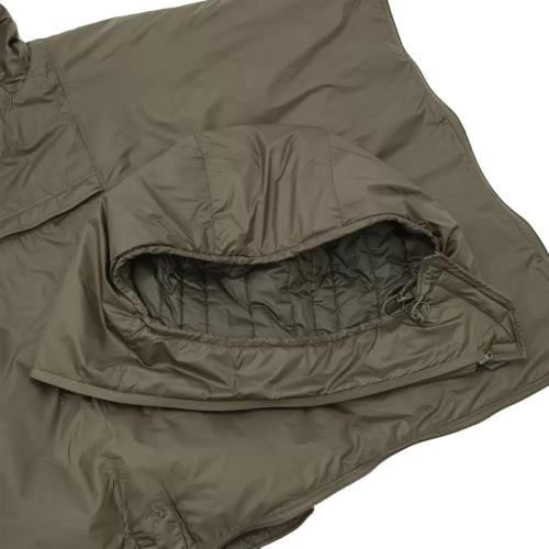 Carinthia Poncho System (CPS). The CPS has a detachable sleeping bag hood. Zip it on when you use this as a sleeping bag and zip it off when you need a poncho or a blanket.