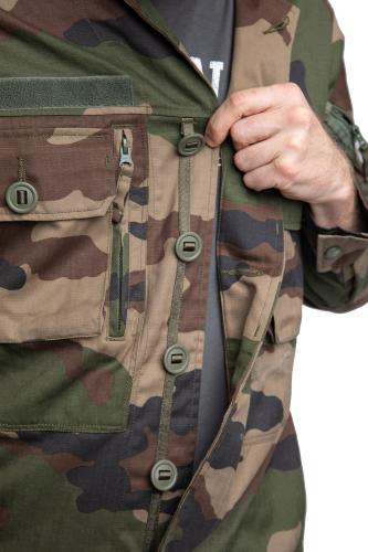 French "New Gen" Combat Jacket, CCE, Surplus. The buttons have a very clever attachment system that will keep them married to the jacket better than a prenup.