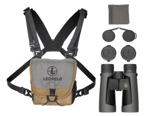 Leupold BX-2 Alpine HD 10x52 Binoculars. Included in the box: Leupold, BX-2, Alpine HD 10x52 binoculars, GO Afield™ Binocular harness with a carry case, lens covers, and a lens cloth.
