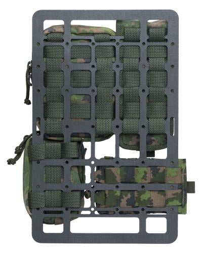 Särmä TST Rigid PALS Panel. Different attachment options illustrated. The lower pouches are attached horizontally.