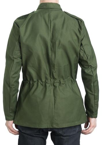 Swedish Work Jacket, Green, Surplus. The model height 181 cm (5'11"), chest circumference 96 cm (37.8"), waist circumference 88 cm (34.7"). Wearing the size C46.