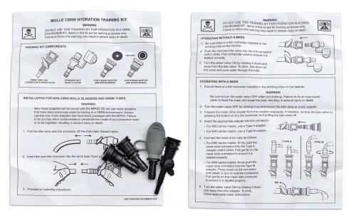 US CamelBak CBRN Hydration Training Kit, 4-piece, Surplus, unissued. User guide included.
