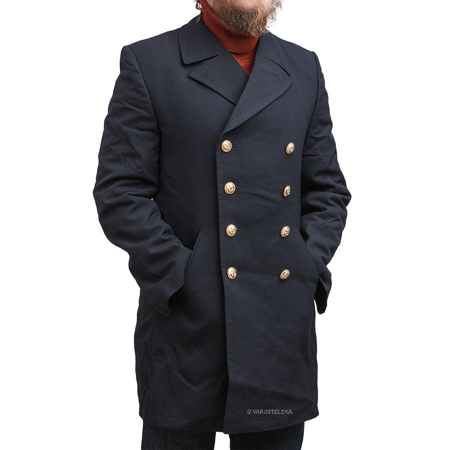 Broom Navy Wool Cashmere Pea Coat Gm 1017f