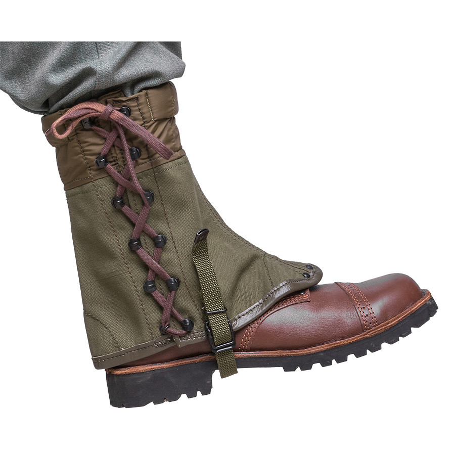No Laces GENUINE MILITARY SURPLUS Vintage Italian Gaiters Canvas Leather Trim Made in Italy Boot Guard Hiking Gear Protects Against Water Muds and Thorns